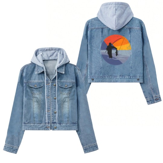 Discover Fishing fishing rod FISHING FISHERMAN lake fishing Women's Denim Jackets