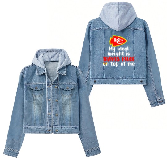 Discover Chiefs My Ideal Weight Is Travis Kelce On Top Of Me Women's Denim Jackets