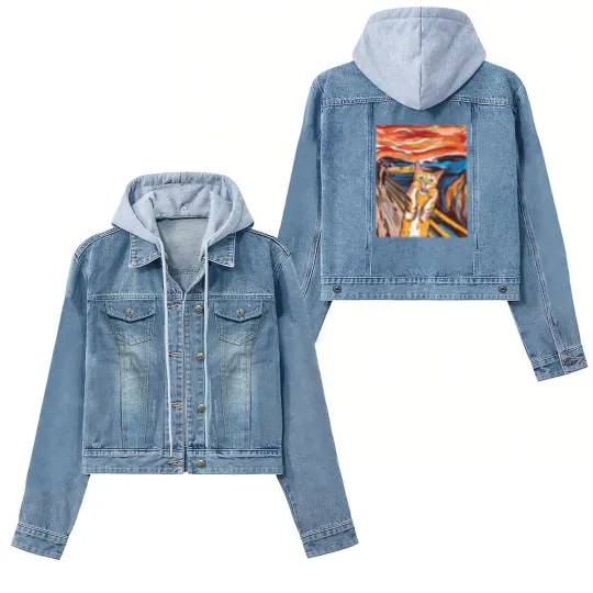 Discover Scream Women's Denim Jackets Funny Tabby Cat Scream Edvard Munch's Painting The Scream