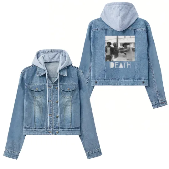 Discover Death - proto-punk band from Detroit White Letters Logo Women's Denim Jackets