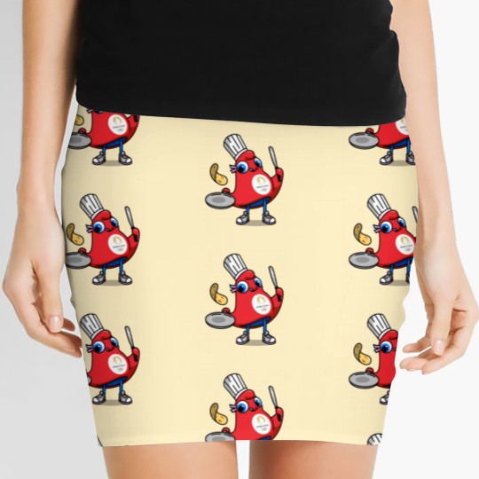 Discover Paris 2024 Phryges - Cartoon chef in red apron with food Women's Mini Skirts