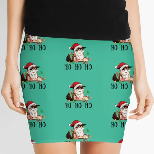 Discover Ugly Christmas Cat Wearing Xmas Hat Say "No No No" Women's Mini Skirts