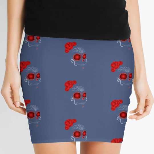 Discover Sugar Skull with Rose Crown Dia De Los Muertos Women's Mini Skirts