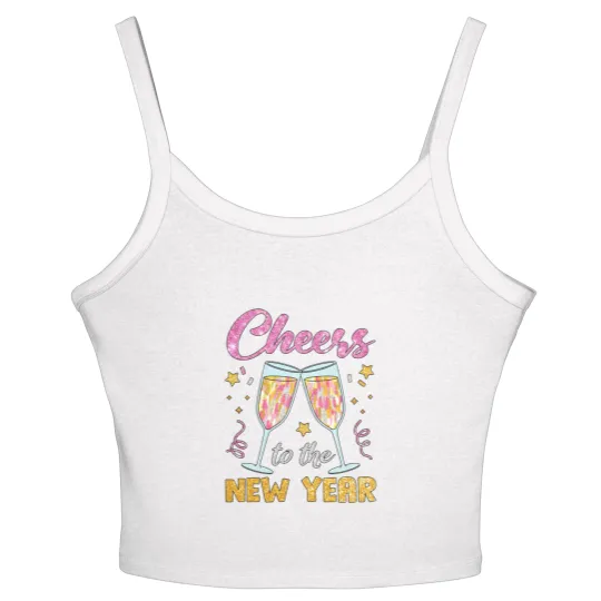 Discover New Year 2025 Women's Spaghetti Strap Tank Tops, Cheers to the New Year, Retro New Years Women's Spaghetti Strap Tank Tops