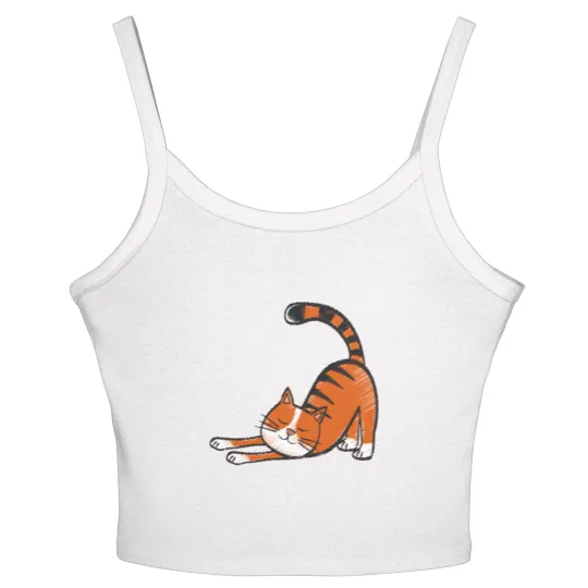 Discover Cute cat with black stripes and orange color Women's Spaghetti Strap Tank Tops