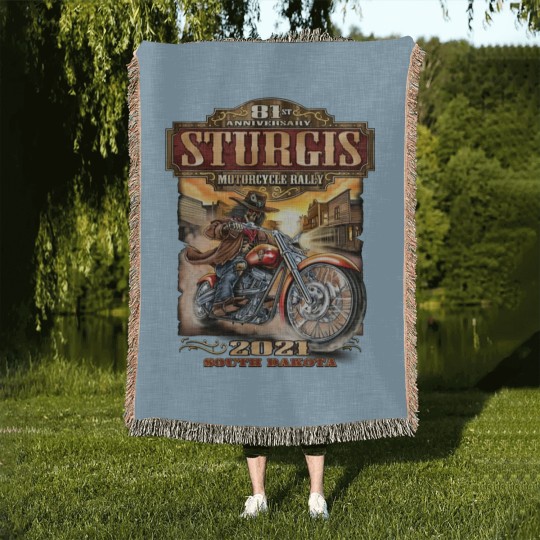 Discover 2021 Sturgis Motorcycle Rally 81st Anniversary Wild Bill Woven Blankets
