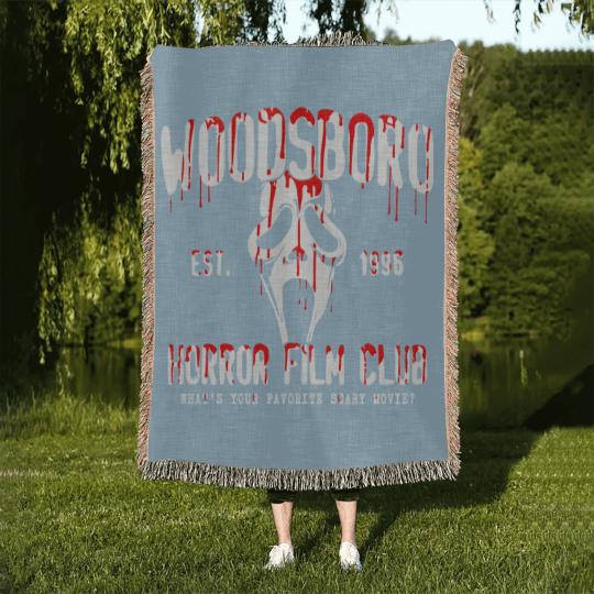 Discover Horror Ghost Face Woven Blankets, Woodsboro Horror Film Club