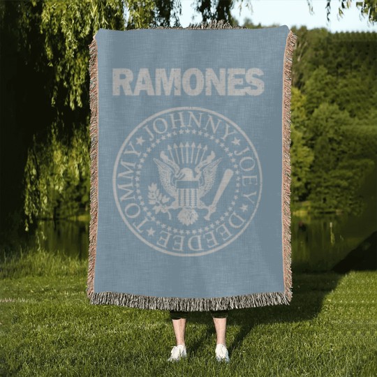 Discover RAMONES Presidential Seal Distressed Logo GRAY/white Woven Blankets New S-5XL
