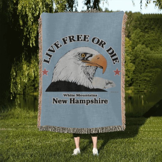 Discover 80s Live Free Or Die New Hampshire White Mountains Eagle 1985 Woven Blankets