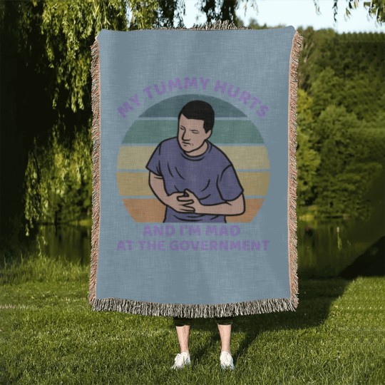 Discover My Tummy Hurts and I'm Mad At The Government Woven Blankets, Funny Meme Woven Blankets