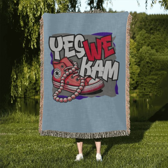 Discover Kamala Harris , Yes We Kam, red white and blue, Woven Blankets