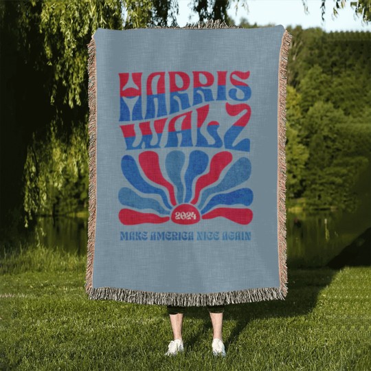 Discover Harris Walz 2024 Vintage Boho Groovy Retro red Blue Kamala Harris 2024 - Harris Walz 2024 - Woven Blankets