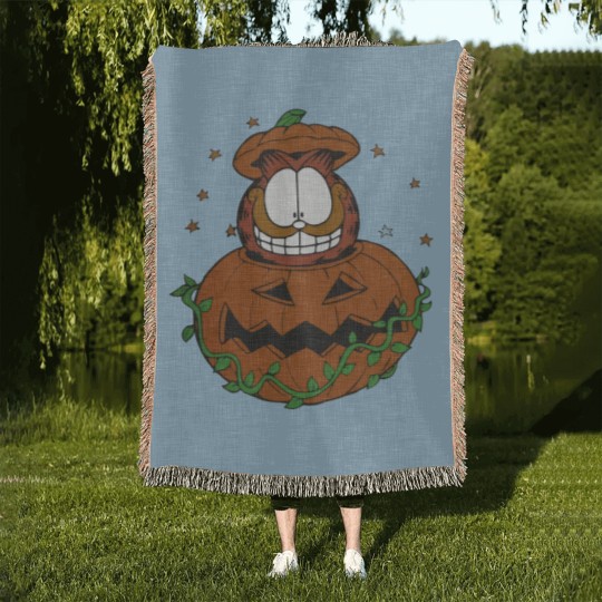 Discover Halloween Garfield Pumpkin Woven Blankets, Halloween Pumpkin Garfield Cat Woven Blankets