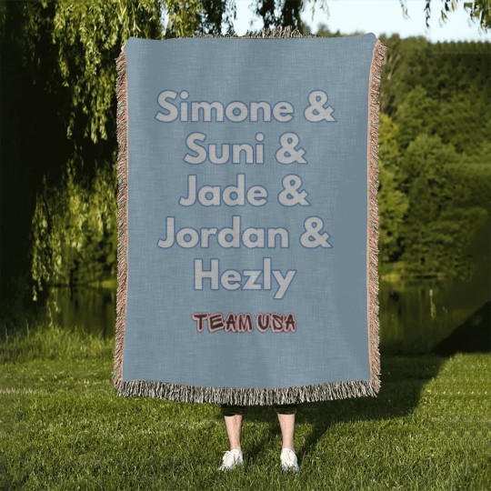 Discover USA Women's Gymnastics Simone Biles, Suni Lee, Jade Carey, Jordan Chiles Woven Blankets