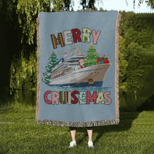 Discover Merry Cruisemas Woven Blankets, Christmas Cruise Crew Woven Blankets