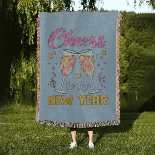 Discover New Year 2025 Woven Blankets, Cheers to the New Year, Retro New Years Woven Blankets