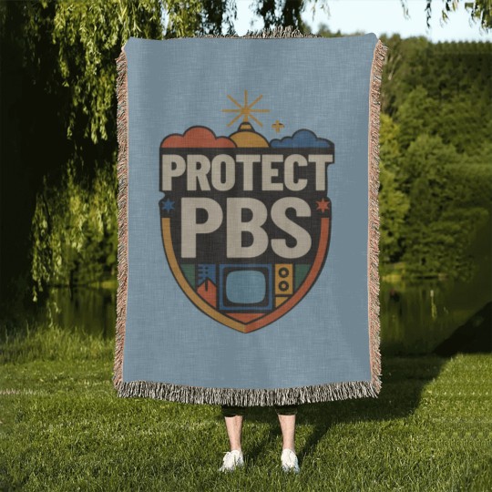 Discover Protect PBS Woven Blankets, PBS Unisex Woven Blankets, Political Protest Woven Blankets, Save Public Broadcasting, Anti Trump Woven Blankets
