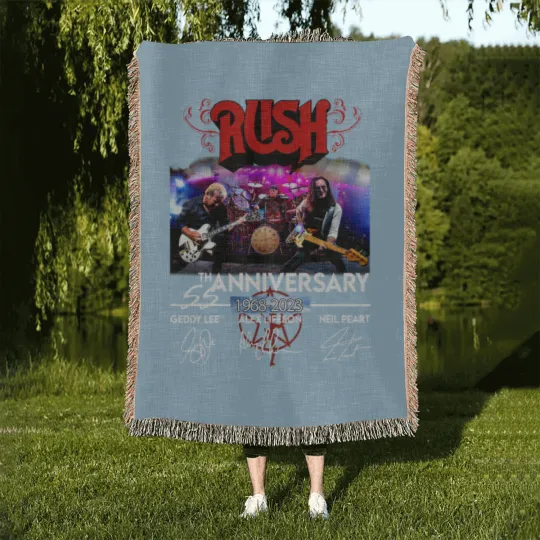 Discover 55 Years RUSH Band 1968-2023 Signatures Woven Blankets