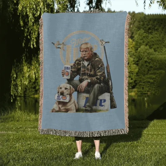 Discover trump hunting miller lite beer Woven Blankets