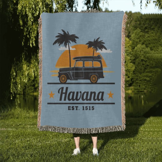 Discover Cuba Surfboards Car Havana Cuban Cubano Woven Blankets
