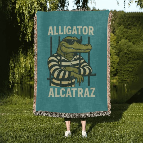 Discover Alligator Alcatraz Woven Blankets Comfort Colors, Funny Gator Woven Blankets, Retro Unisex Graphic Woven Blankets