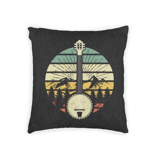 Discover Retro Banjo Mountains And Sun 80's Graphic Gift Woven Pillows