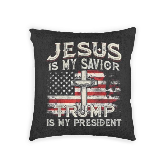 Discover Jesus Is My Savior Trump Is My President American Flag Woven Pillows