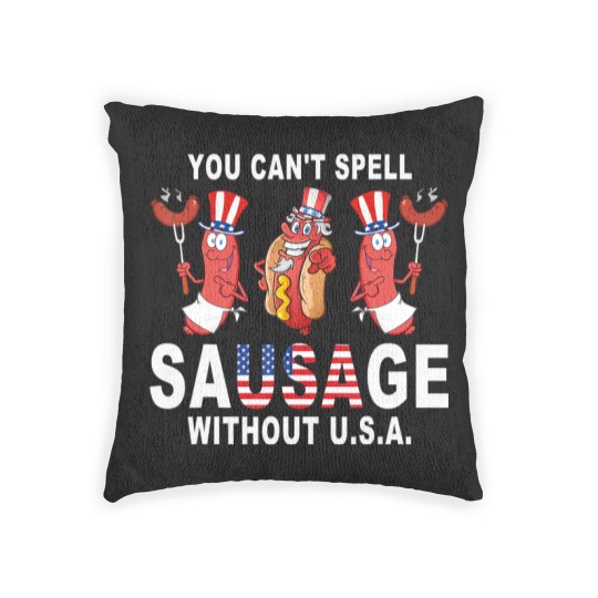 Discover you can spell sausage wihou usa 4h of july american flag shir Woven Pillows