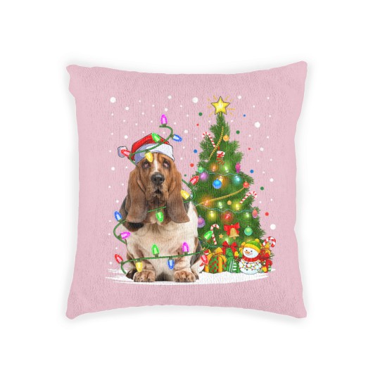Discover Dog Basset Hound Lighting Xmas Tree Santa Basset Hound Dog Christmas Woven Pillows