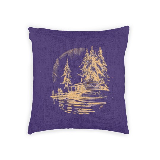 Discover cabin by lake vintage Woven Pillows