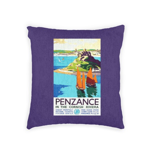 Discover Penzance in the Cornish Riviera - Vintage British Travel Poster Art - Travel - Woven Pillows