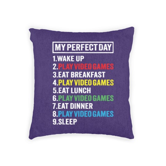 Discover My Perfect Day Video Games Funny Gamer Gift Boys M Woven Pillows