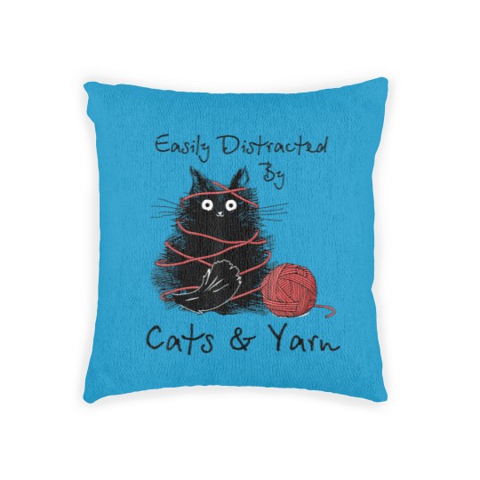 Discover Easily Distracted By Cats And Yarn Knitting Lovers Woven Pillows