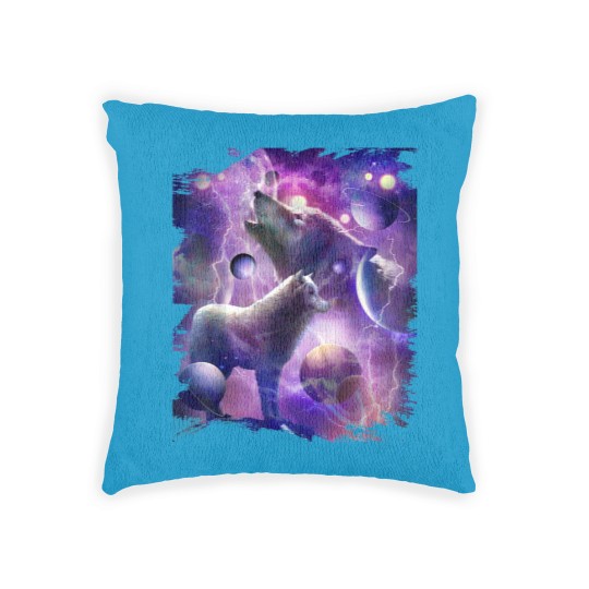 Discover Cosmic Wolf Howling At Moon In SpaceT Woven Pillows