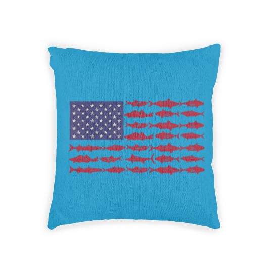 Discover Vintage USA Fish American Flag Woven Pillows Fishing Gifts ABS001