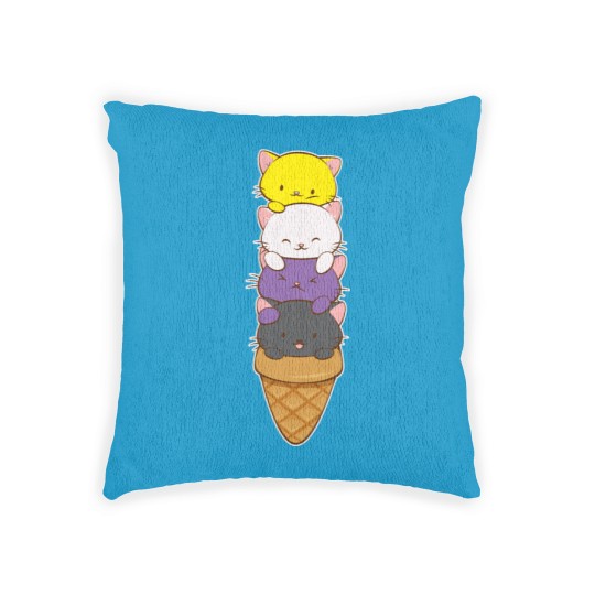 Discover Nonbinary Pride Flag Woven Pillows Non-binary Pride Flag Kawaii Cat Ice Cream Cone Nonbinary