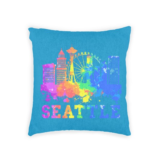 Discover Seattle Woven Pillows Washington Skyline Watercolor Souvenir