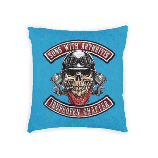 Discover Sons With Arthritis Ibuprofen Chapter Funny Biker Skull Woven Pillows