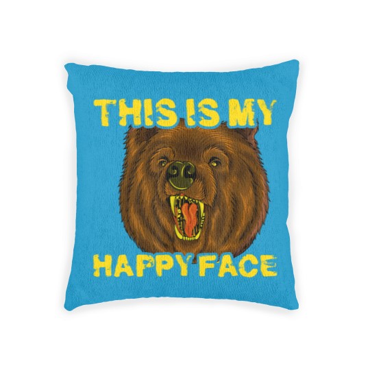 Discover This Is My Happy Face Funny Grizzly Bear Woven Pillows
