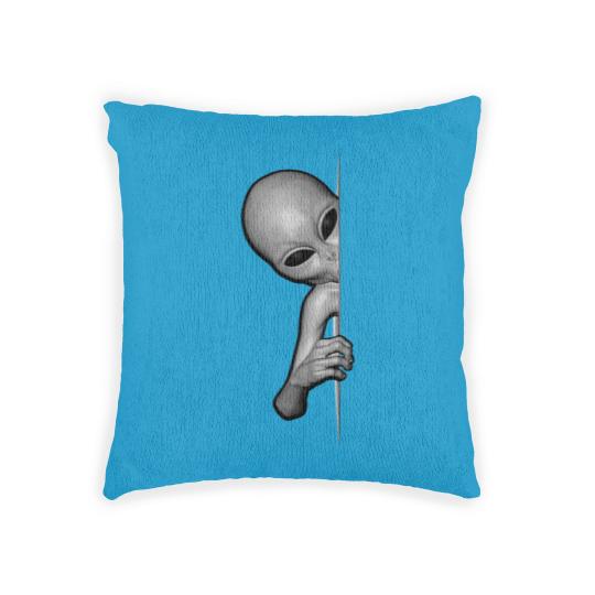 Discover Grey Alien Peeking - Zeta Reticuli Ufonaut - UFO Abduction Woven Pillows