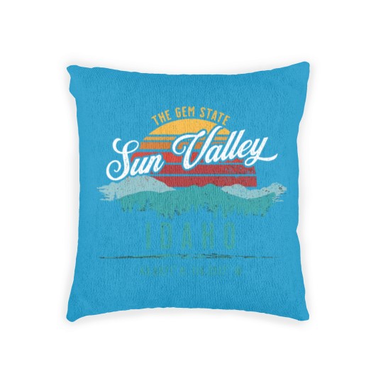 Discover Retro Sun Valley Idaho Vintage Mountains Sun Souve Woven Pillows