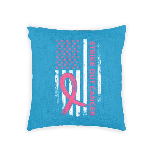 Discover Strike Out Cancer US Flag Woven Pillows
