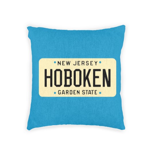 Discover Hoboken New Jersey License Plate Woven Pillows