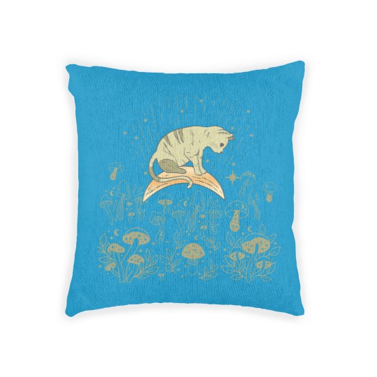 Discover Cottagecore Celestial Boho Mystical Mushrooms Moon Cat Woven Pillows