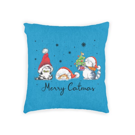 Discover Cats With Santa Hat Merry Catmas Cat Lover Christmas Gift Woven Pillows