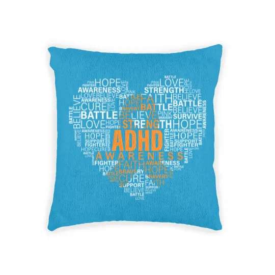 Discover ADHD awareness words cloud heart support proud ADHD warrior Woven Pillows