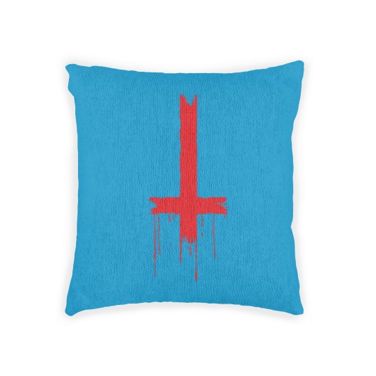 Discover Satan - upside down inverted satanic cross Woven Pillows