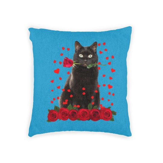 Discover Black Cat Valentines Day Teenager Woven Pillows