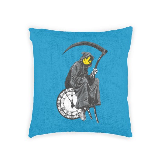 Discover banksy grim reaper clock Woven Pillows