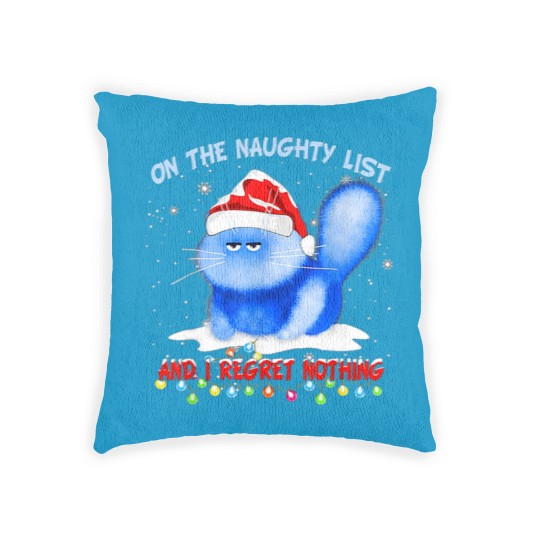 Discover On The Naughty List I Regret Nothing Cat Santa Woven Pillows